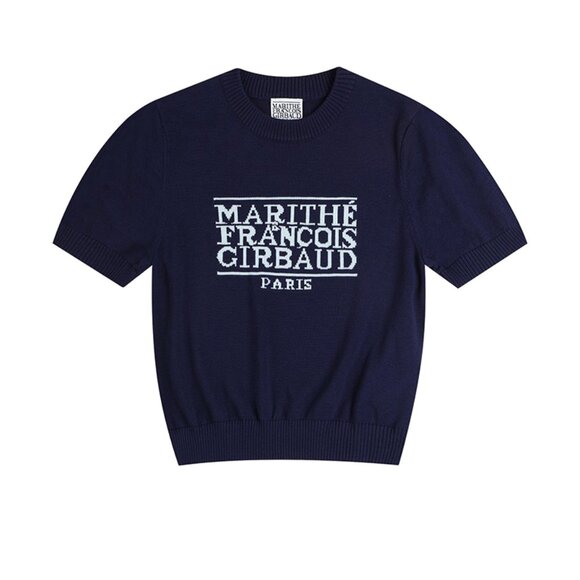Marithe Francois Girbaud Knitted Short-Sleeved Navy Blue - Picture 1 of 4